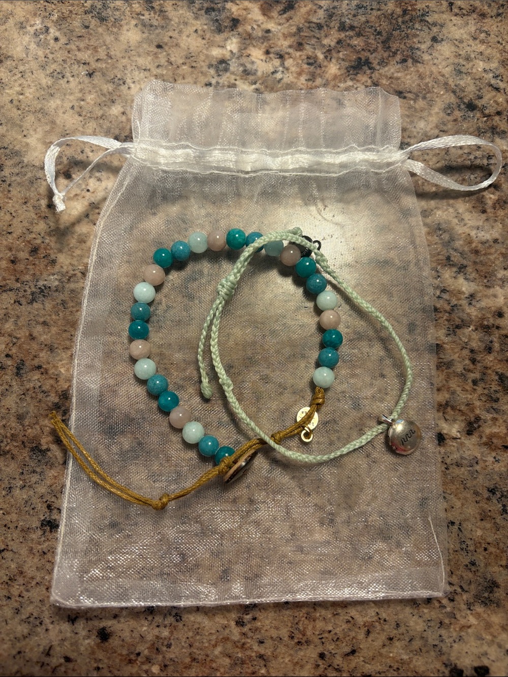 Lotus and Luna Beaded Bracelet and Pura Vida String Bracelet